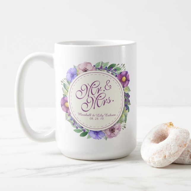 Taza de Sr. y de señora Elegant Floral Wedding (Con donut)