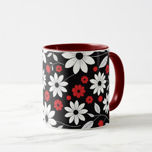 taza de taza acromática de patrón floral