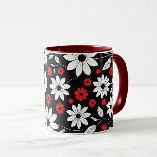 taza de taza acromática de patrón floral