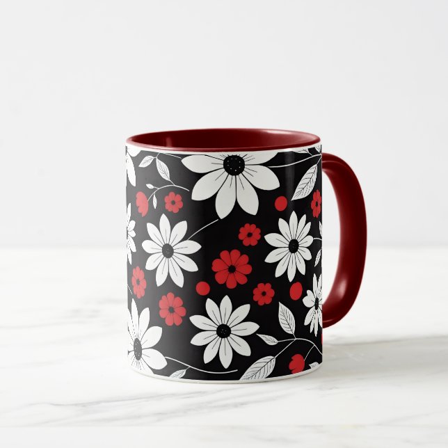 taza de taza acromática de patrón floral (Anverso derecho)