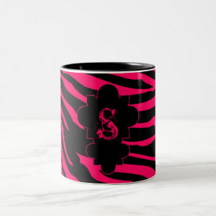 Taza de tazas de café animal con cebra negra rosa 