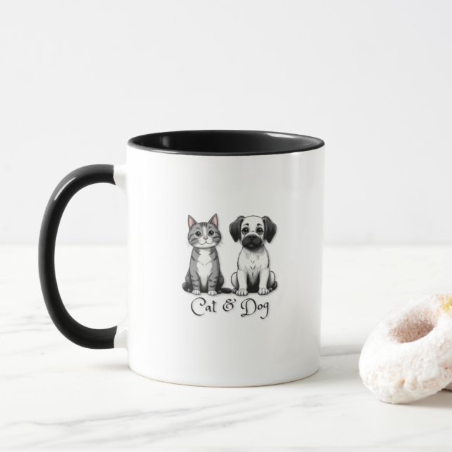 taza de tazas de gato y perro (Con donut)