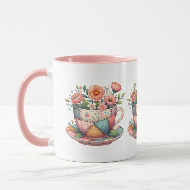 Taza de té de patchwork con flores caprichosas (Izquierda)