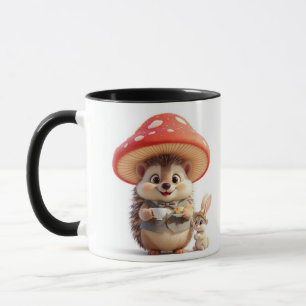 Taza de té del bosque caprichoso con erizo y conej