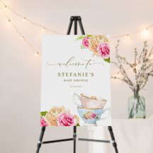 Taza de té floral de acuarela para baby shower y f