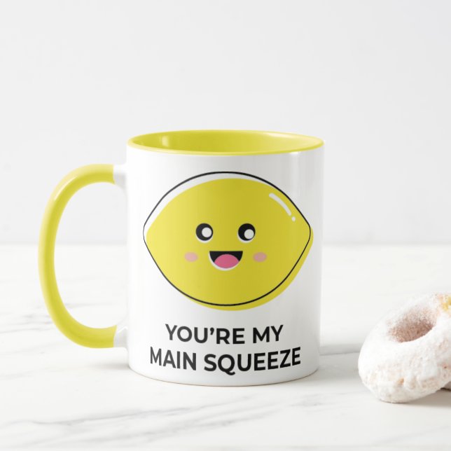 Taza de té linda del apretón el | del limón del (Con donut)