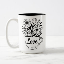 Taza de té negra bonita con flores Mug