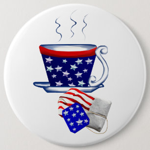 Taza de té y botón americanos del bolso