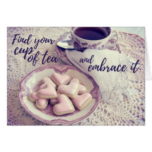 Taza De Té Y Cookies Del Corazón  Tarjeta de felic