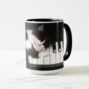 Taza de teclas de piano para amantes de gatos