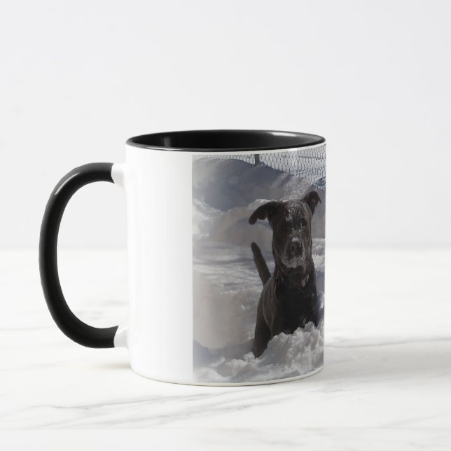 Taza de Terrier Pit Bull de Nariz Azul en la Nieve (Izquierda)