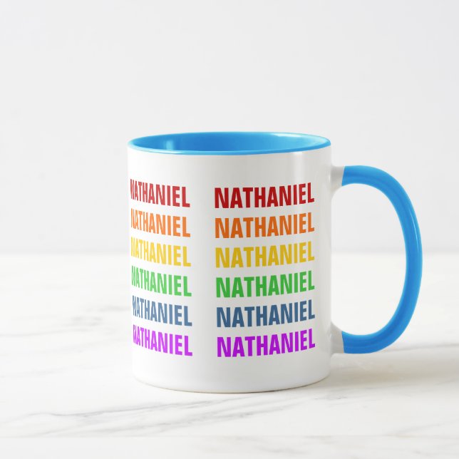 Taza de texto repetido arcoíris personalizable (Derecha)