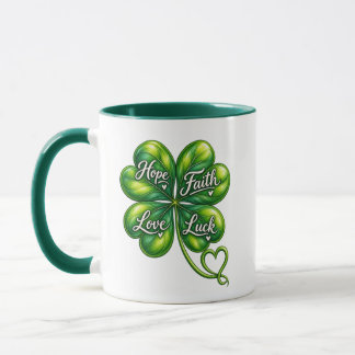 Taza de trébol de cuatro hojas Esperanza Fe Amor S