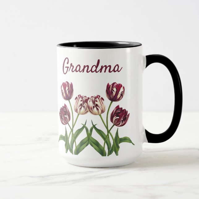 Taza de tulipanes granate con nombre (Derecha)