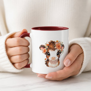 Taza de vaca bebé de las Highlands florales linda