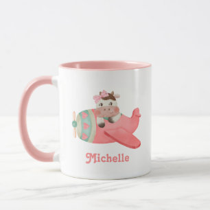 Taza de vaca en acuarela en avión mono