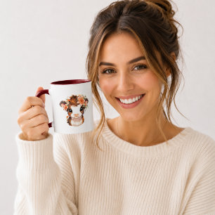 Taza de vaca Highland bebé floral linda Taza de