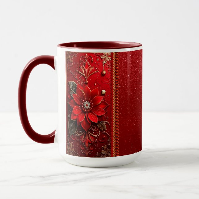 Taza de vacaciones con flor roja (Izquierda)