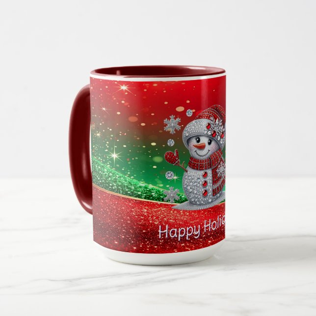 Taza de vacaciones de muñeco de nieve con cristale (Anverso izquierdo)
