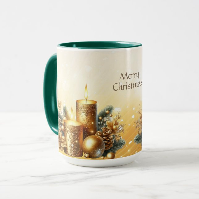 Taza de vacaciones de Navidad con velas de oro (Anverso izquierdo)