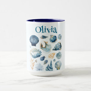 Taza de Verano Caracolas Azules   Nombre Personali