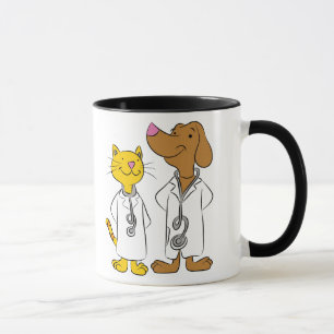 Taza de veterinarios de gatos y perros ilustrados