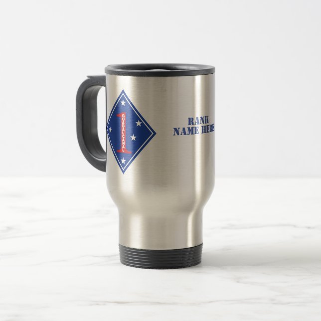 Taza De Viaje 1º parche de la división marina (Personalizable) (Anverso izquierdo)