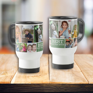 Taza De Viaje 10 Mejor Abuelo Verde Pop de Collage de fotos