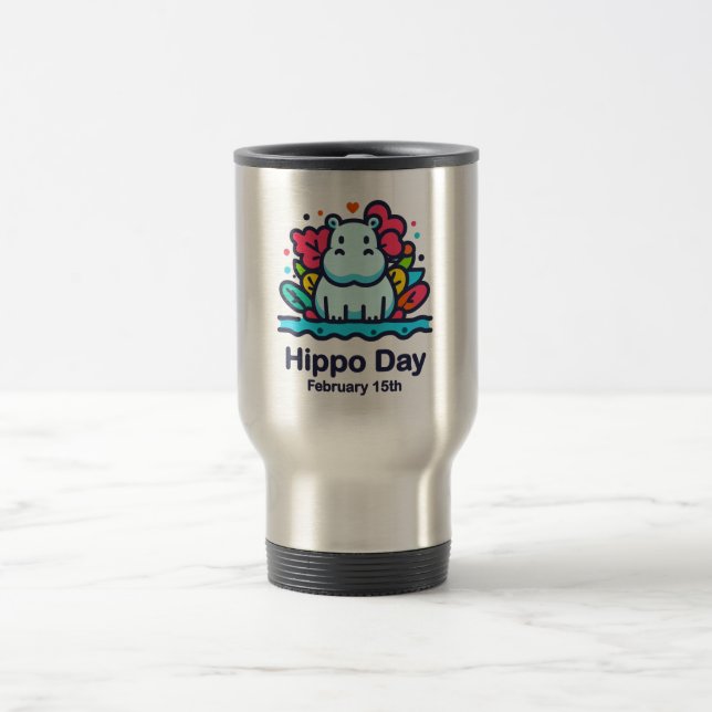 Taza De Viaje 15 de febrero Día de Hippo (Centro)