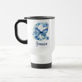 Taza De Viaje 15 oz Floral Blue Monogrammed Travel Mug