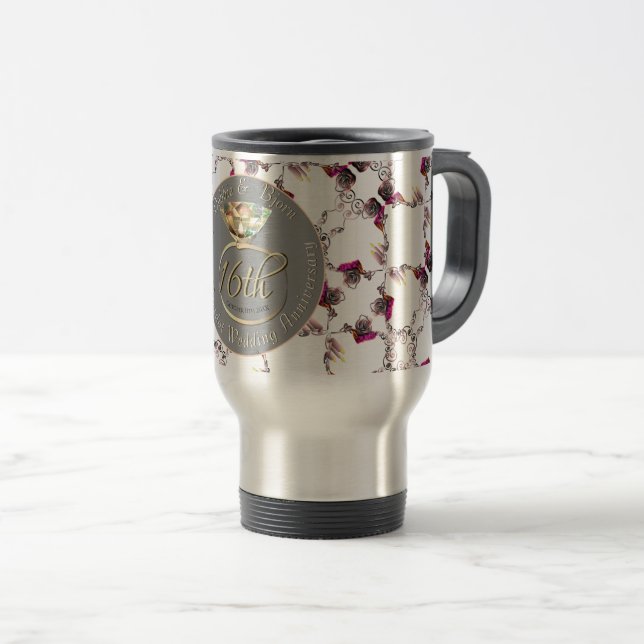 Taza De Viaje 16° Aniversario Boda Peridot & Silver Travel (Anverso derecho)