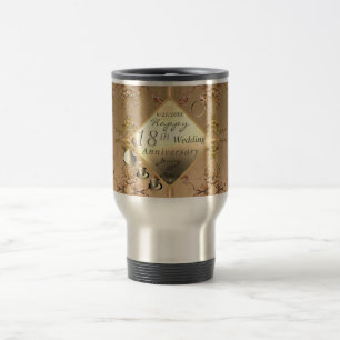 Taza De Viaje 18° aniversario de Boda ojo de gato porcelano