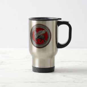 Taza De Viaje [200] Toro alado asirio: Lamassu plateado y negro