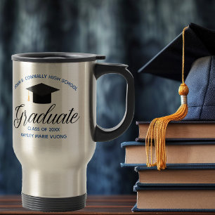 Taza De Viaje 2025 Graduación Personalizado Oro Azul Nombre de l