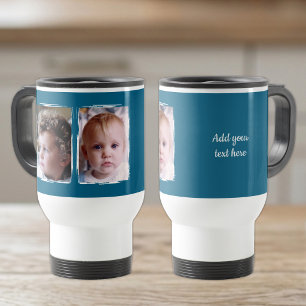Taza De Viaje 2 foto texto personalizado blanco azul