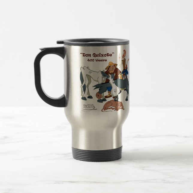 Taza De Viaje 400 años de @QUIXOTEdotTV del Don Quijote (Izquierda)