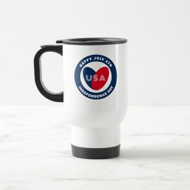 Taza De Viaje 4 de julio Amo a los Estados Unidos Patriótico Roj (Izquierda)