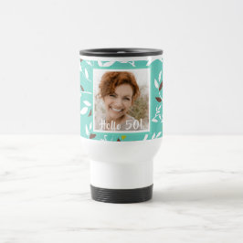 Taza De Viaje 50.º retro botánico verde azulado