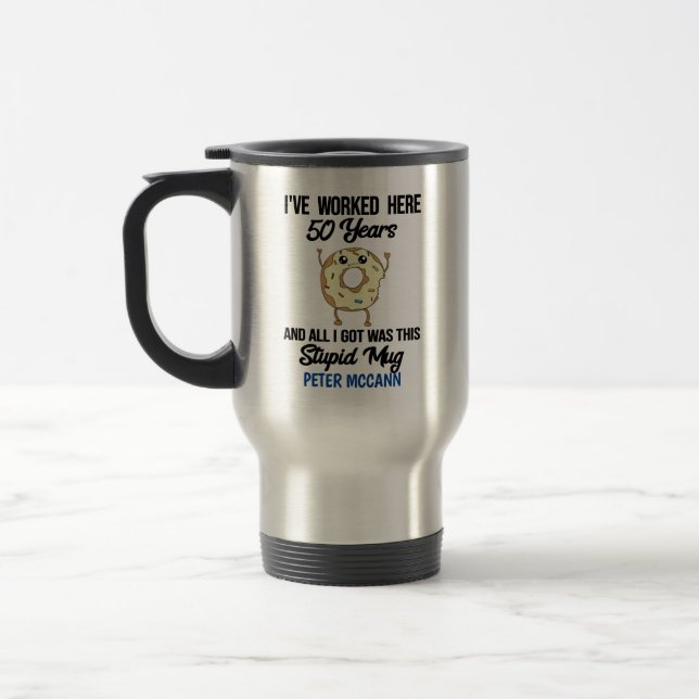 Taza De Viaje 50 años de trabajo Apreciación regalo Mug (Izquierda)