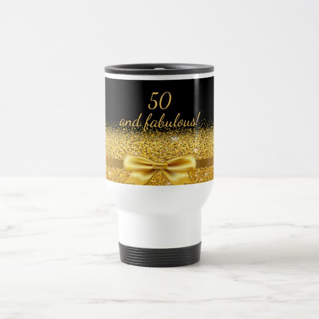 Taza De Viaje 50 fabuloso cumpleaños oro negro nombre elegante (Centro)