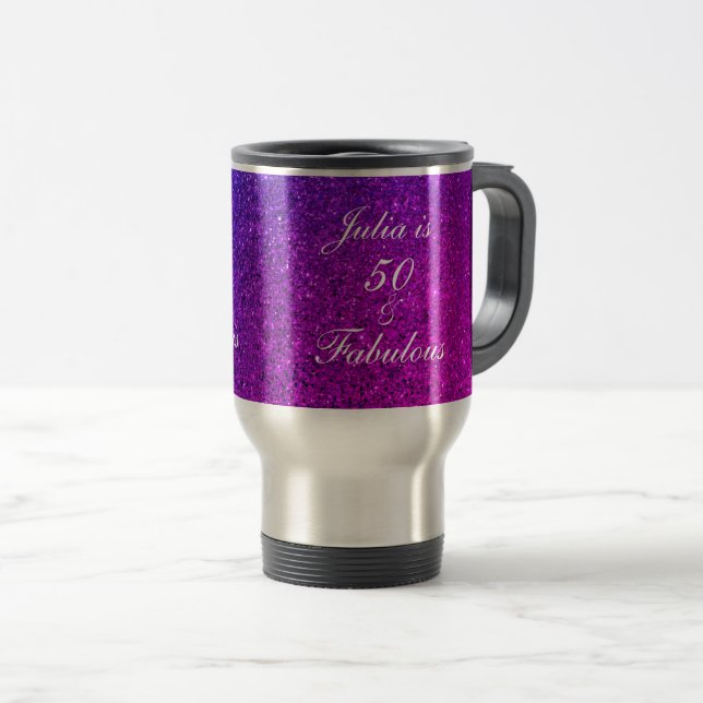 Taza De Viaje 50 Fabuloso regalo Purpurina Púrpura de Cumpleaños (Anverso derecho)