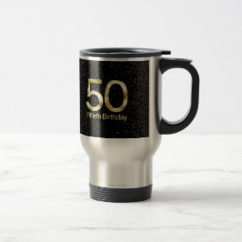 Taza De Viaje 50.o Cumpleaños, encanto negro elegante del oro