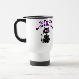 Taza De Viaje 70.o Regalos del gato del cumpleaños