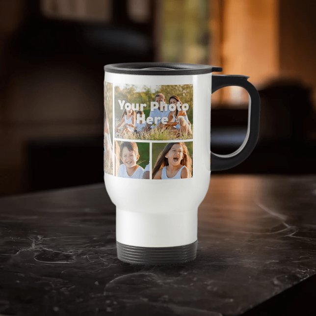 Taza De Viaje 7 Multi Photo Collage Personalizada Travel Mug (7 photo personalized coffee travel mug)
