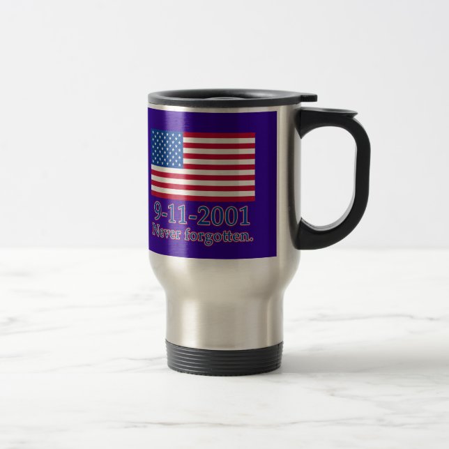 Taza De Viaje 9-11-2001 camisetas nunca olvidadas, botones (Derecha)