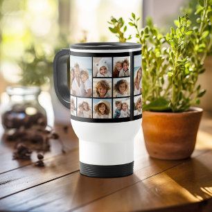 Taza De Viaje 9 Colaje de fotos con color de fondo opcional