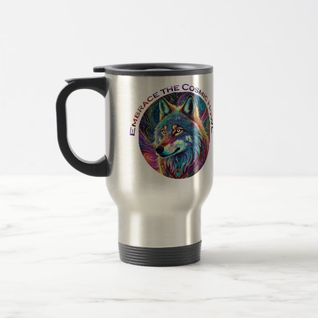 Taza De Viaje Abraza al Lobo Cósmico (Izquierda)
