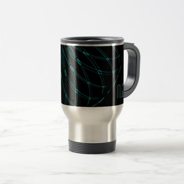 Taza De Viaje Abstract Blue Geometric Graphic Black Monogram (Anverso derecho)