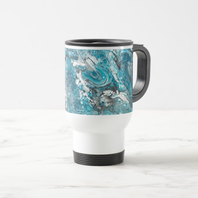 Taza De Viaje Abstracto audaz de viaje azul y negro (Anverso derecho)