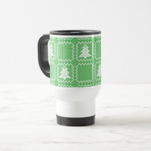 Taza De Viaje Acogedor patrón de suéter feo de árbol de Navidad 